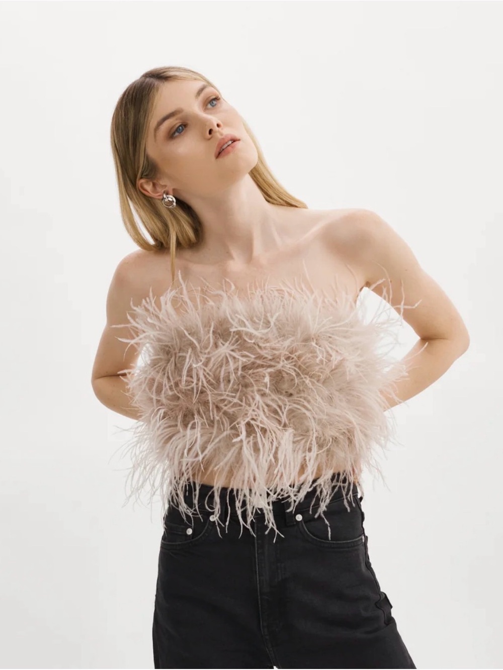 Lamarque: Womens Medium: Tan/Feather Pink Feather Bustier🐖